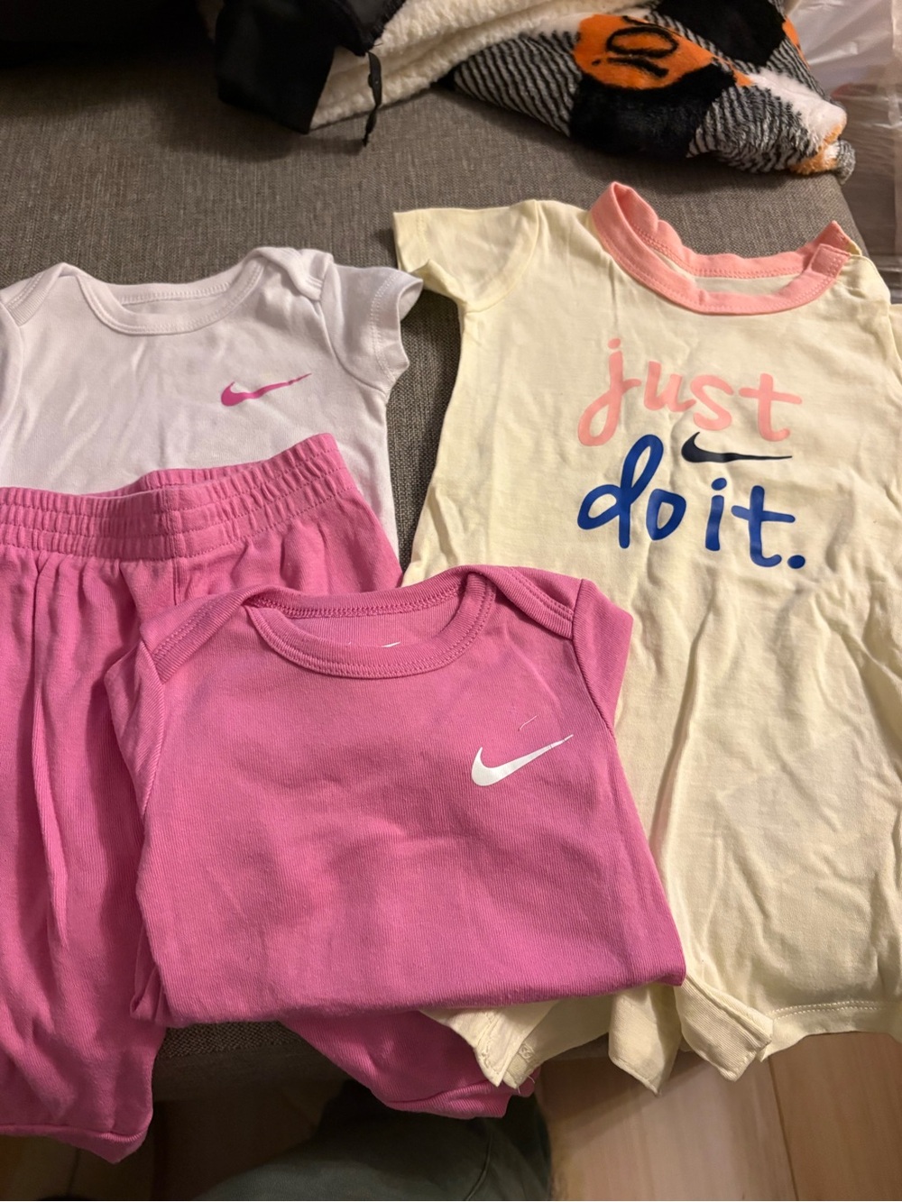 Nike Kids Pink and Cream 'Just Do It' Short Sleeve Pajama Set